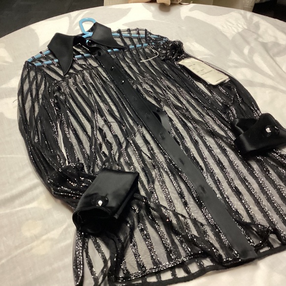 BOB MACKIE.   BLACK BEADED BLOUSE  wow e wow !!!RUNWAY WORTHY 🖤🖤🖤 - Picture 9 of 12